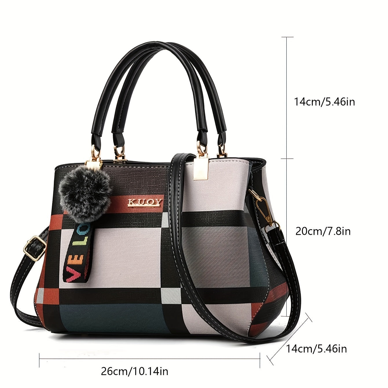 Stylish Grid Pattern Shoulder Bag - Top-Handle Bag with Magnetic Closure, Multiple Compartments, Spacious Interior, Perfect for Formal Occasions, Work, School, and Daily Use - Elegant and Practical Accessory